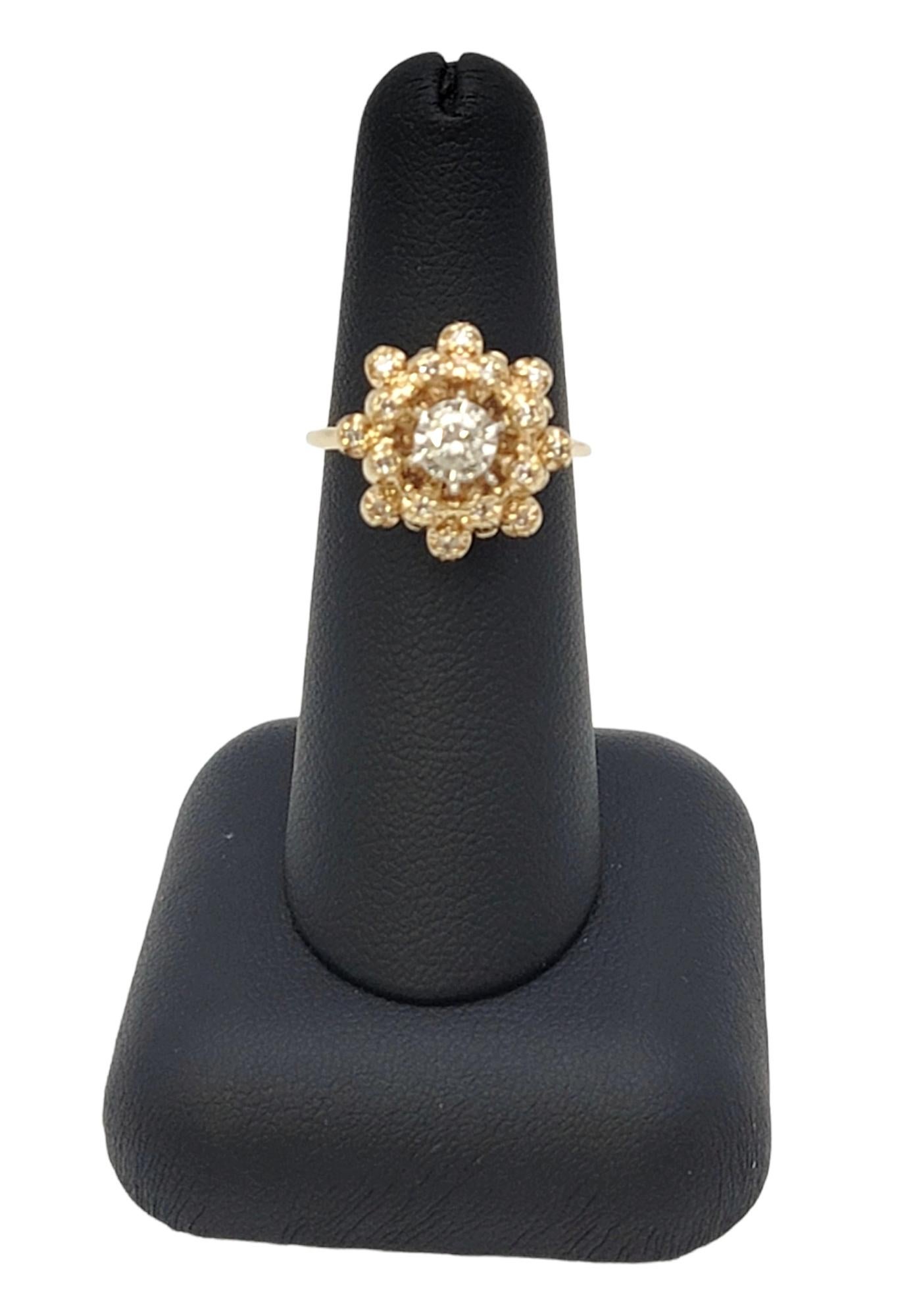 Women's Vintage Round Brilliant Diamond Stacked Dome Cluster Ring 14 Karat Yellow Gold For Sale
