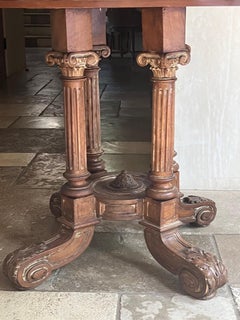 Vintage Round Center Table with 19th Century Base Hand Carved Empire Base