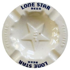 Vintage Round Ceramic Cream and Blue Lone Star Beer Ashtray - Texas