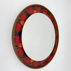 Vintage round ceramic mirror , 1970s