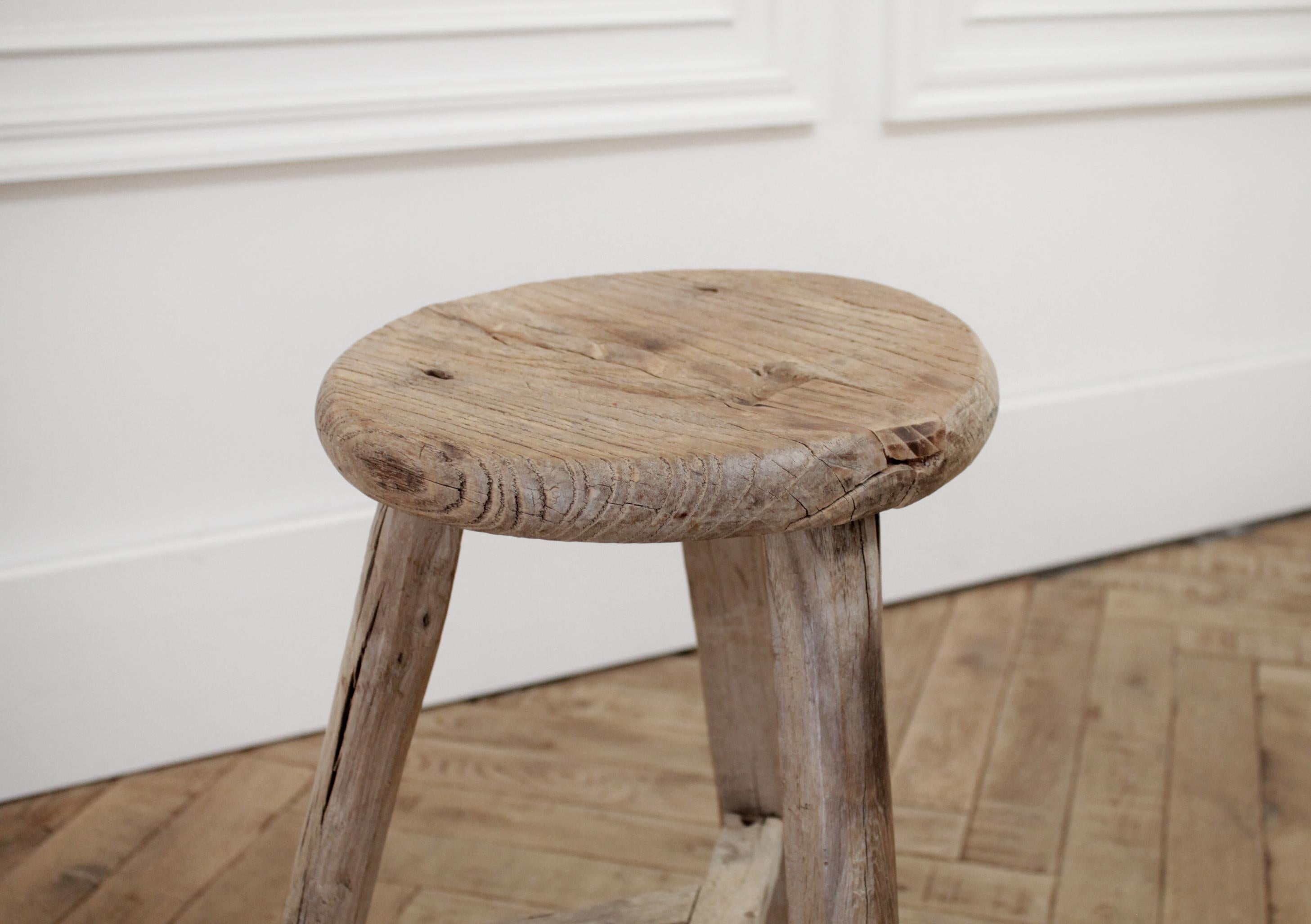 Vintage Round Elm Wood Stool 2