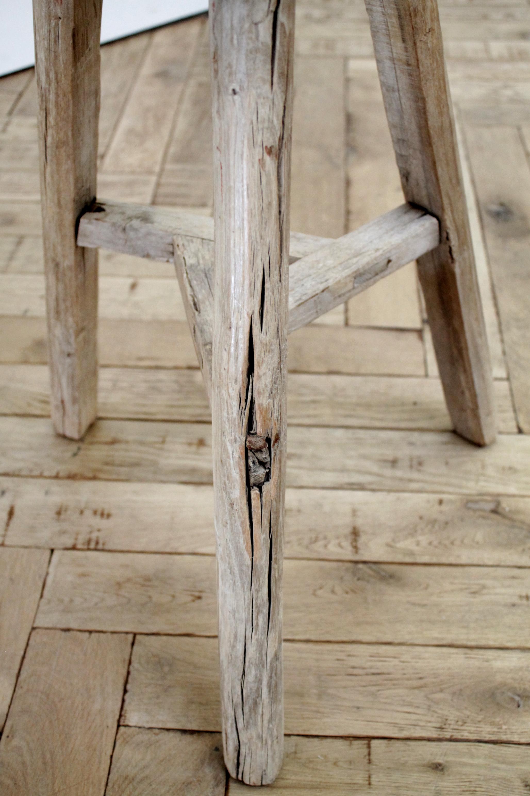 Vintage Round Elm Wood Stool 3