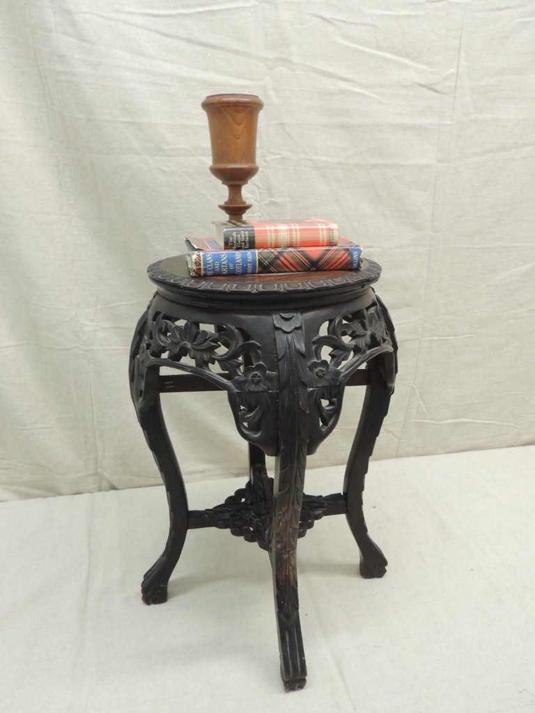Teak Vintage Round Chinese Export Table or Stand For Sale