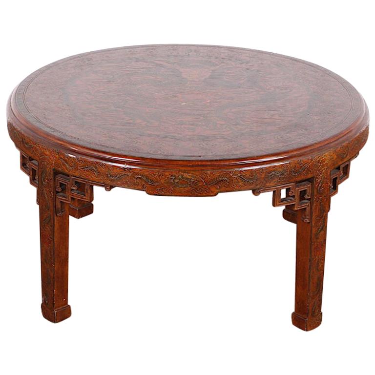 Vintage Round Chinese Lacquered Coffee Table