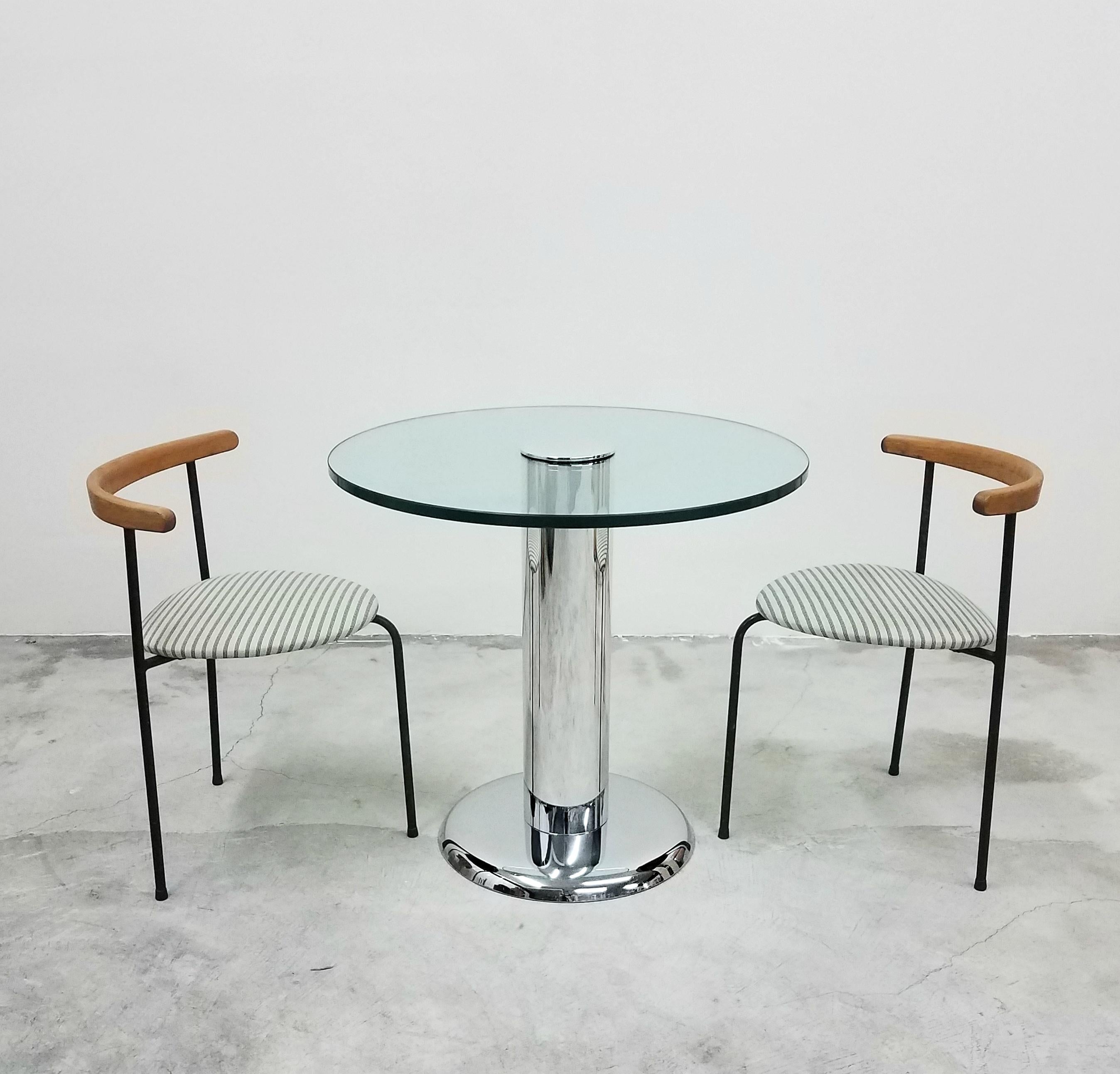 Modern Vintage Round Chrome and Glass Center Table For Sale