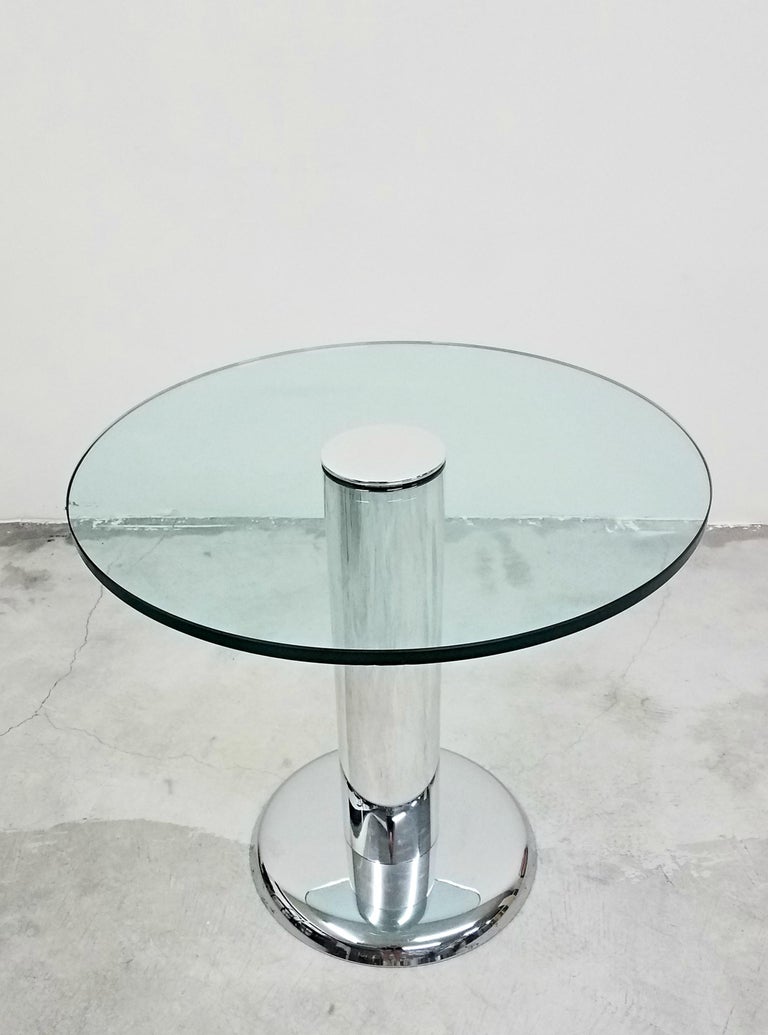 Vintage Round Chrome and Glass Center Table For Sale at 1stDibs