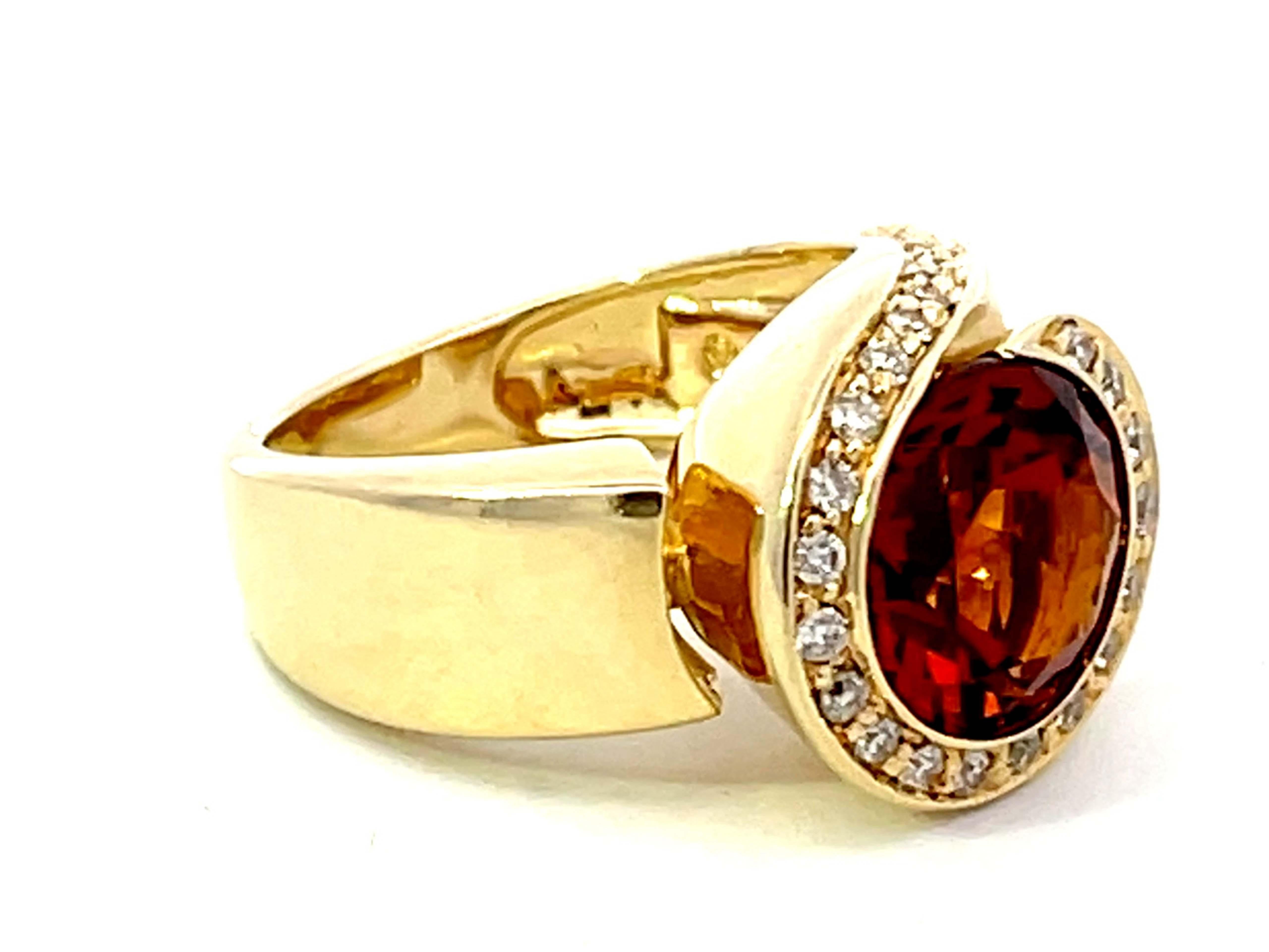 Modern Vintage Round Citrine Diamond Halo Ring in 14k Yellow Gold For Sale