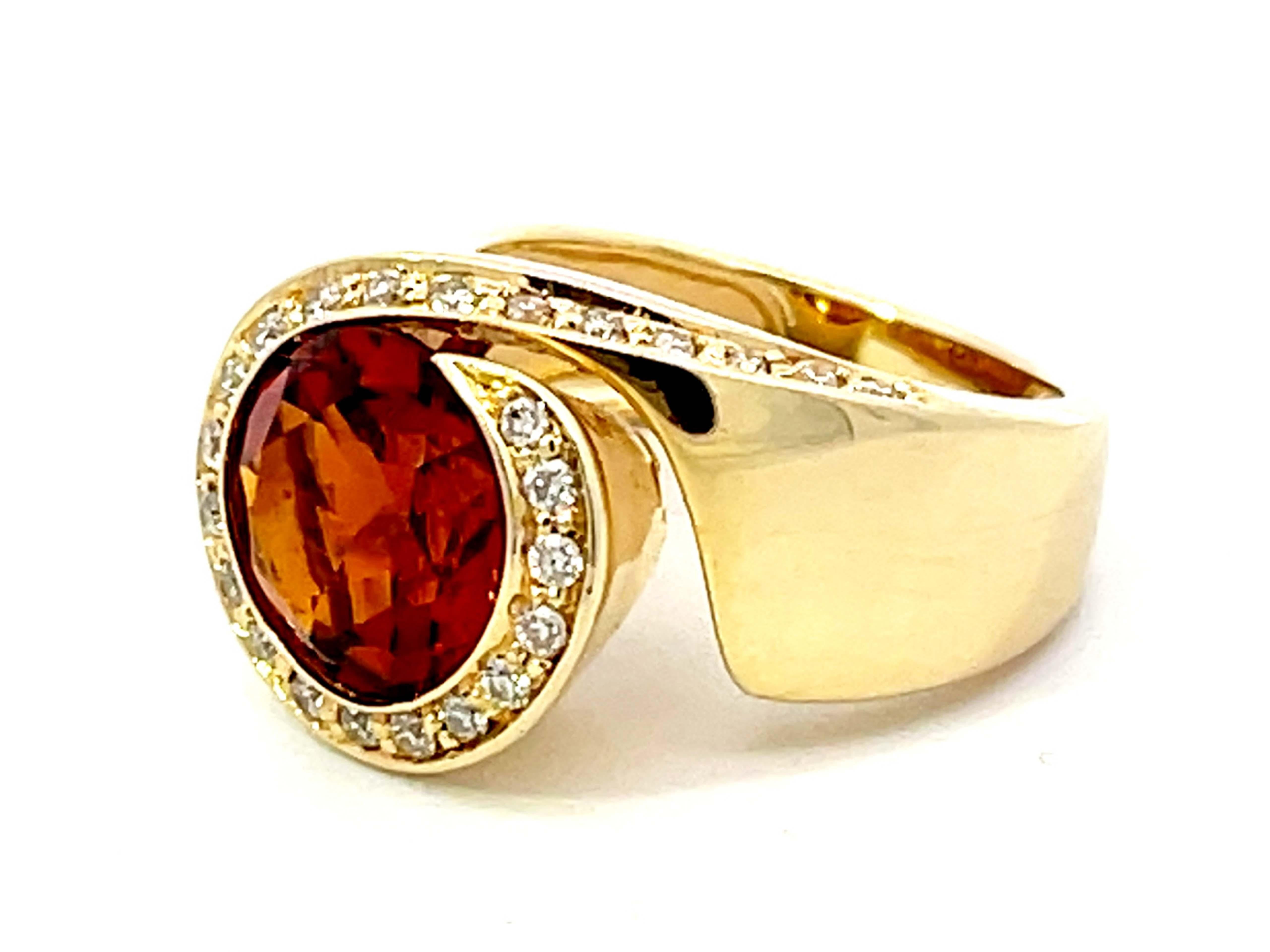 Round Cut Vintage Round Citrine Diamond Halo Ring in 14k Yellow Gold For Sale