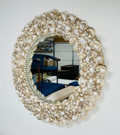 Vintage Round Coastal Artisan Sea-Shell Mirror 33"