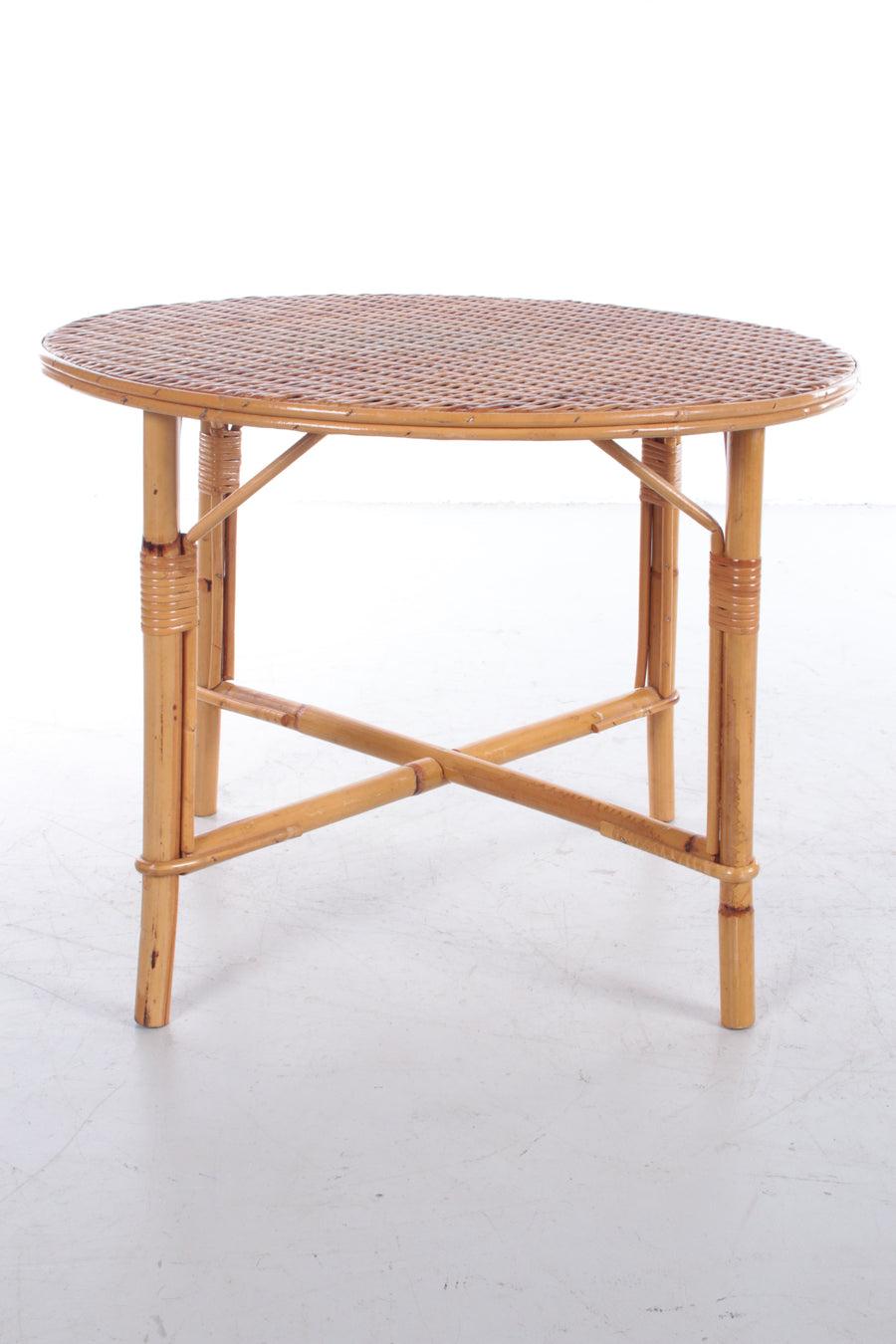 Vintage Round Coffee Table Bohemian Style, 1960

Beautiful table made of rattan and bamboo.

This is a beautiful French table that still looks fine.

Can last for years, dates from around 1960.

Fits perfectly into the Bohemian style.

Additional