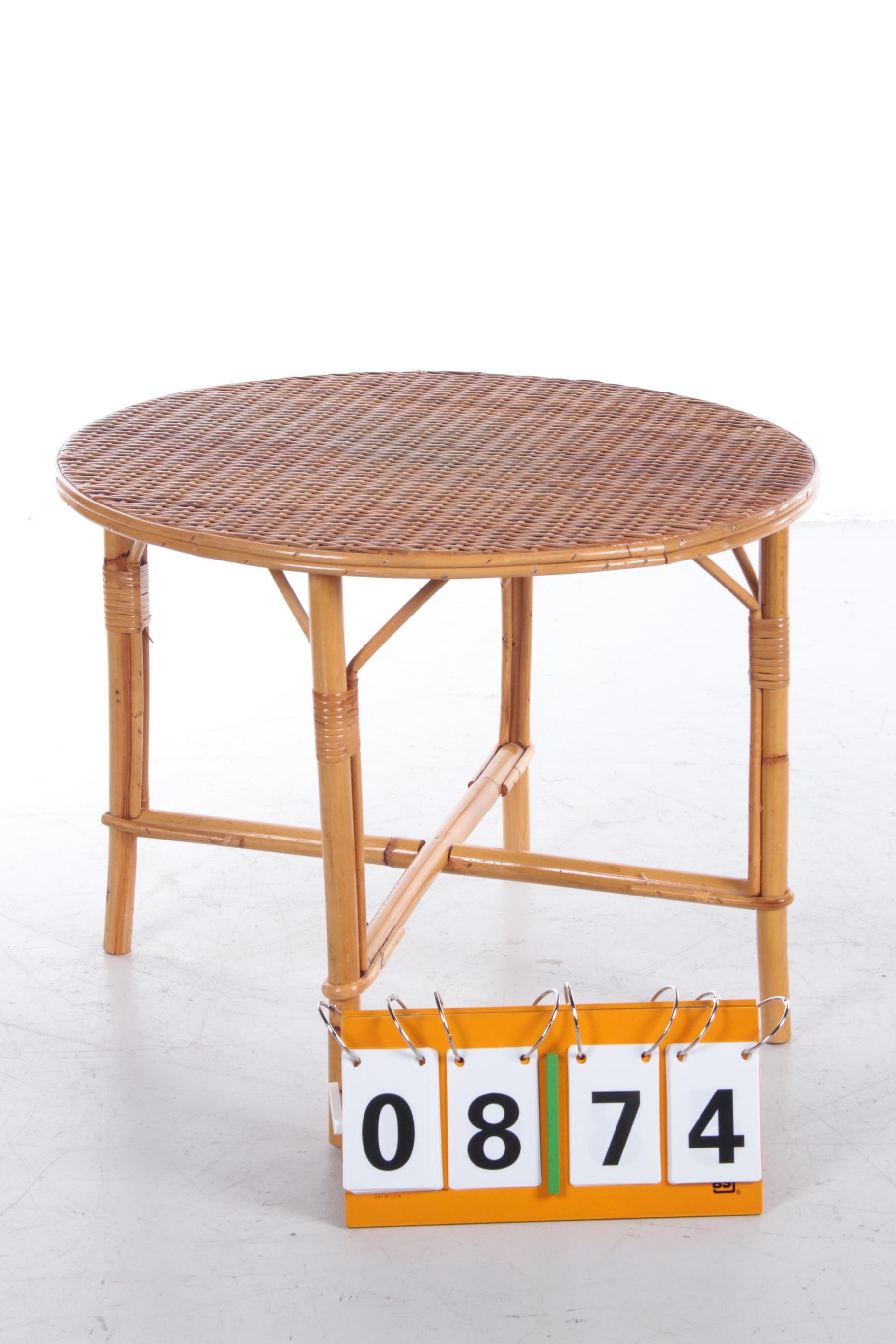 Bamboo Vintage Round Coffee Table Bohemian Style, 1960 For Sale