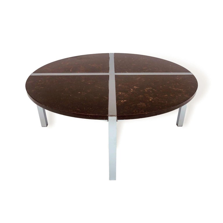 Vintage Round Coffee Table in Chrome and Marble Resin in the Style of