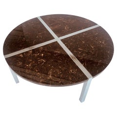 Vintage Round Coffee Table in Chrome and Marble Resin in the Style of Baughman