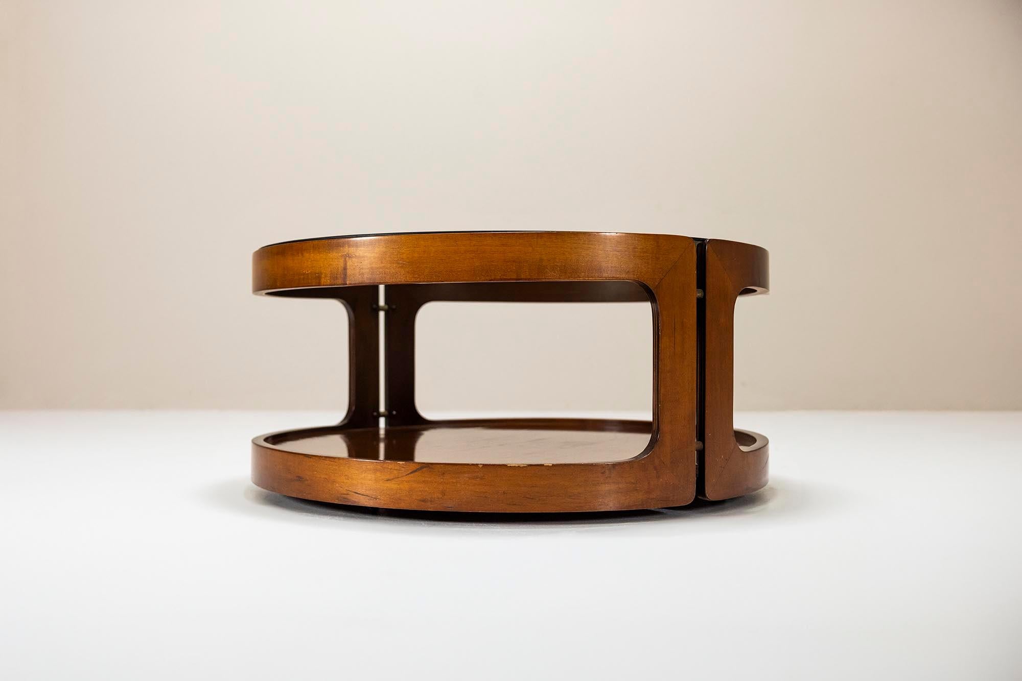 Mid-Century Modern Vintage Round Coffee Table in Teak and Glass, Italy 1960s