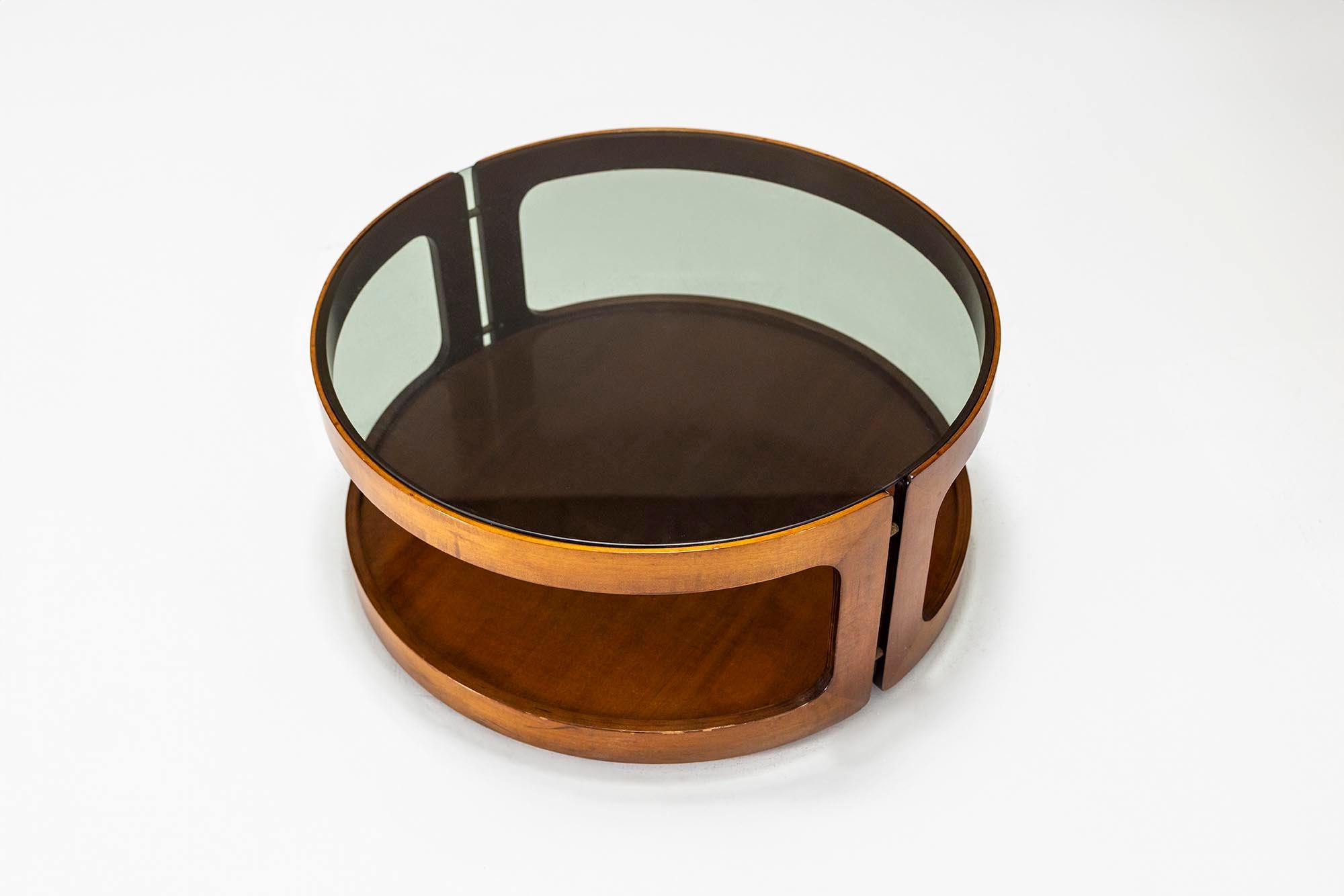 Italian Vintage Round Coffee Table in Teak and Glass, Italy 1960s