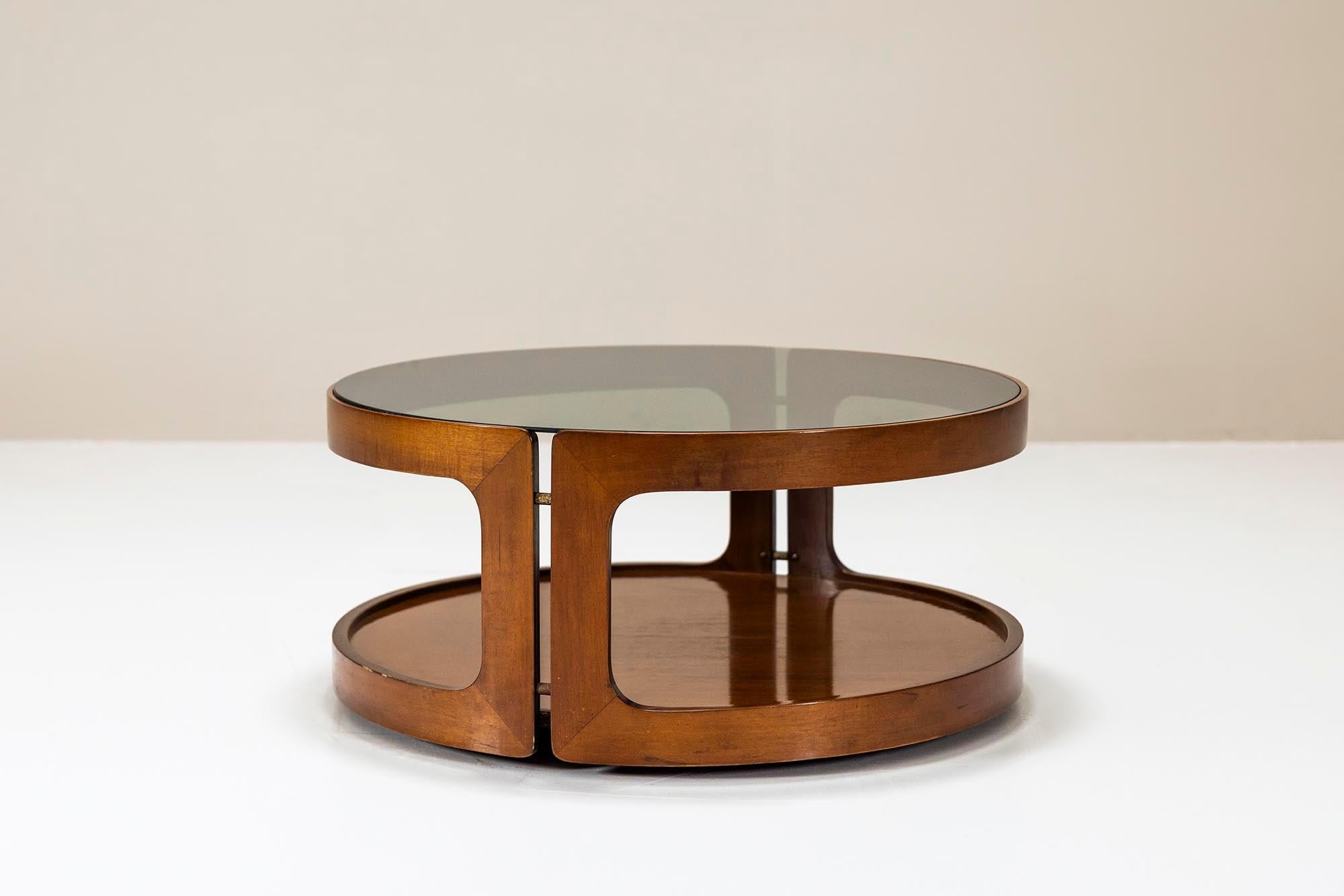 Vintage Round Coffee Table in Teak and Glass, Italy 1960s In Good Condition In Hellouw, NL