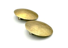Vintage Round Convex Clip On Earrings Sterling Silver Gilt Mat Finish