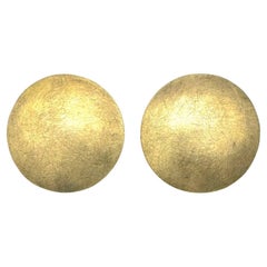 Pendientes de clip redondos convexos vintage Plata de ley Acabado dorado mate