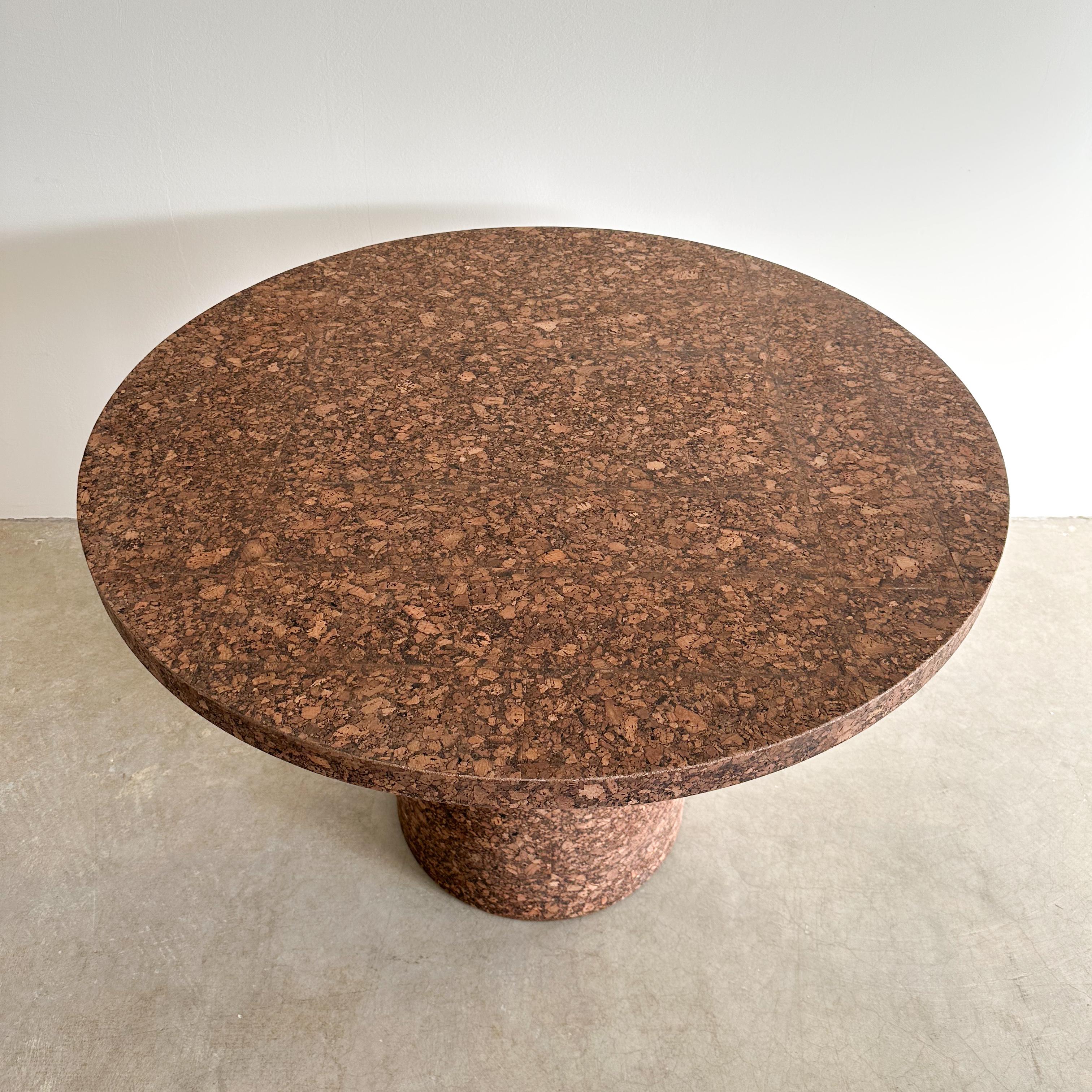 Late 20th Century Vintage Round Cork Pedestal Base Dining Table Kitchenette Table MCM Minimalist 