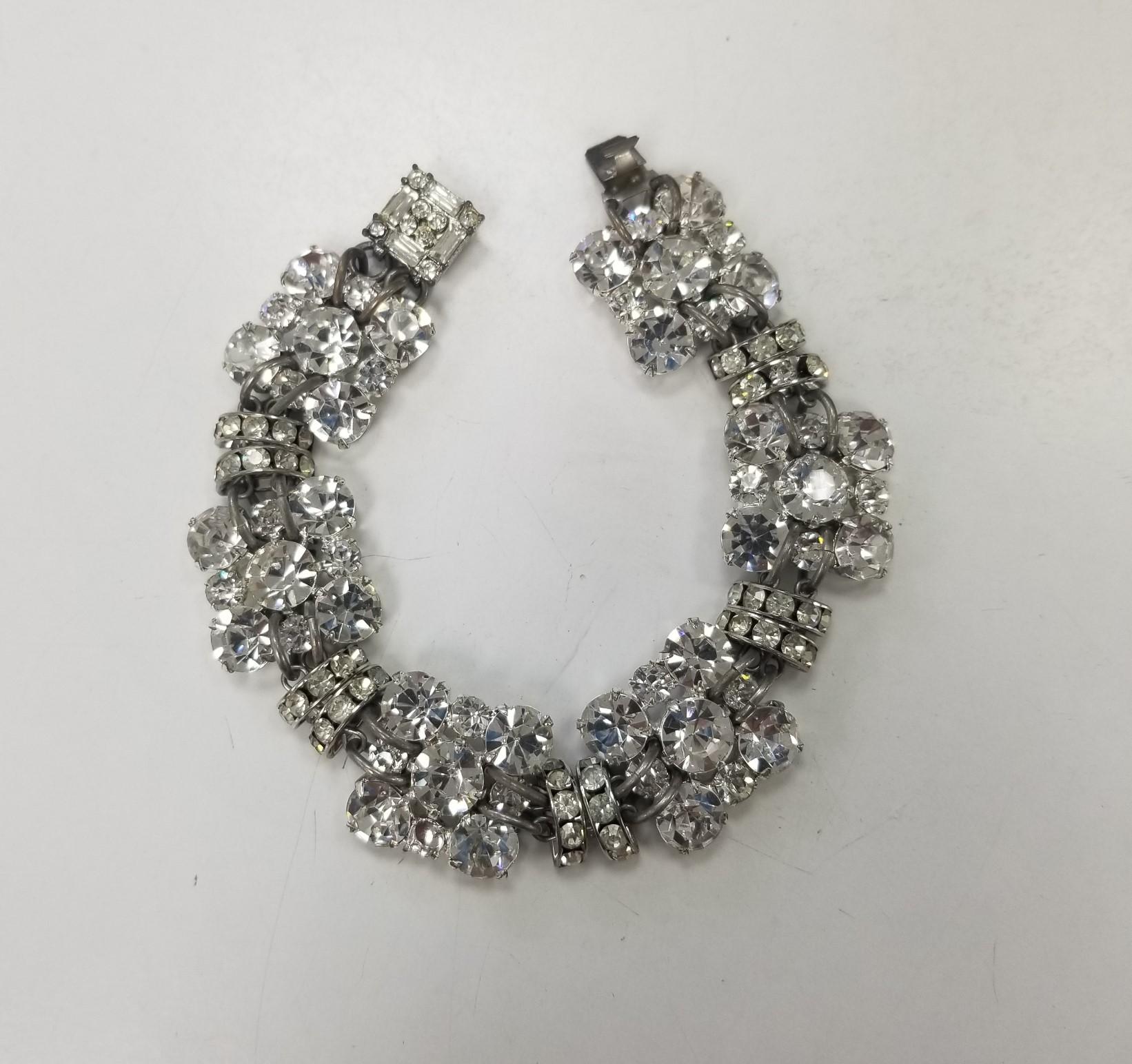 Women's or Men's Vintage Round-Cut Crystal Bracelet with Hidden Clasp