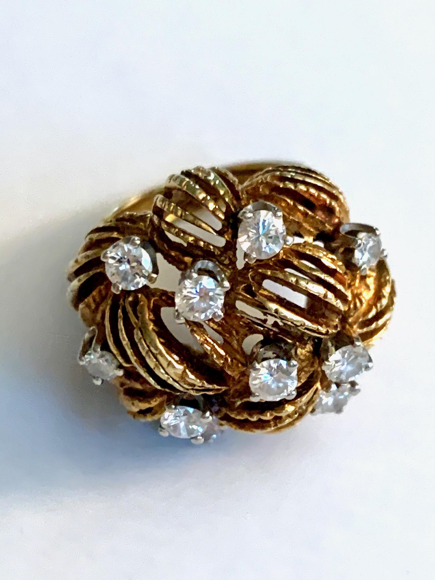 Vintage Round Cut Diamond 18 Karat Yellow Gold Dome Ring - Size 4 1