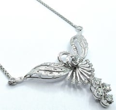 Vintage Round Cut Diamond Angel Wing & Sunburst Necklace in 18K White Gold