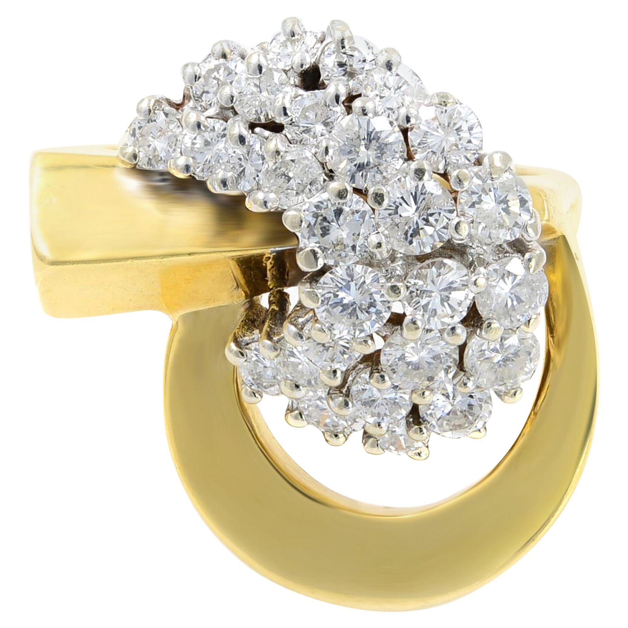 Bague cocktail vintage en or jaune 18 carats avec diamants taille ronde (1,65 ct. pt.)