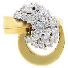 Anello da cocktail con diamante vintage a taglio rotondo in oro giallo 18K 1,65Cttw