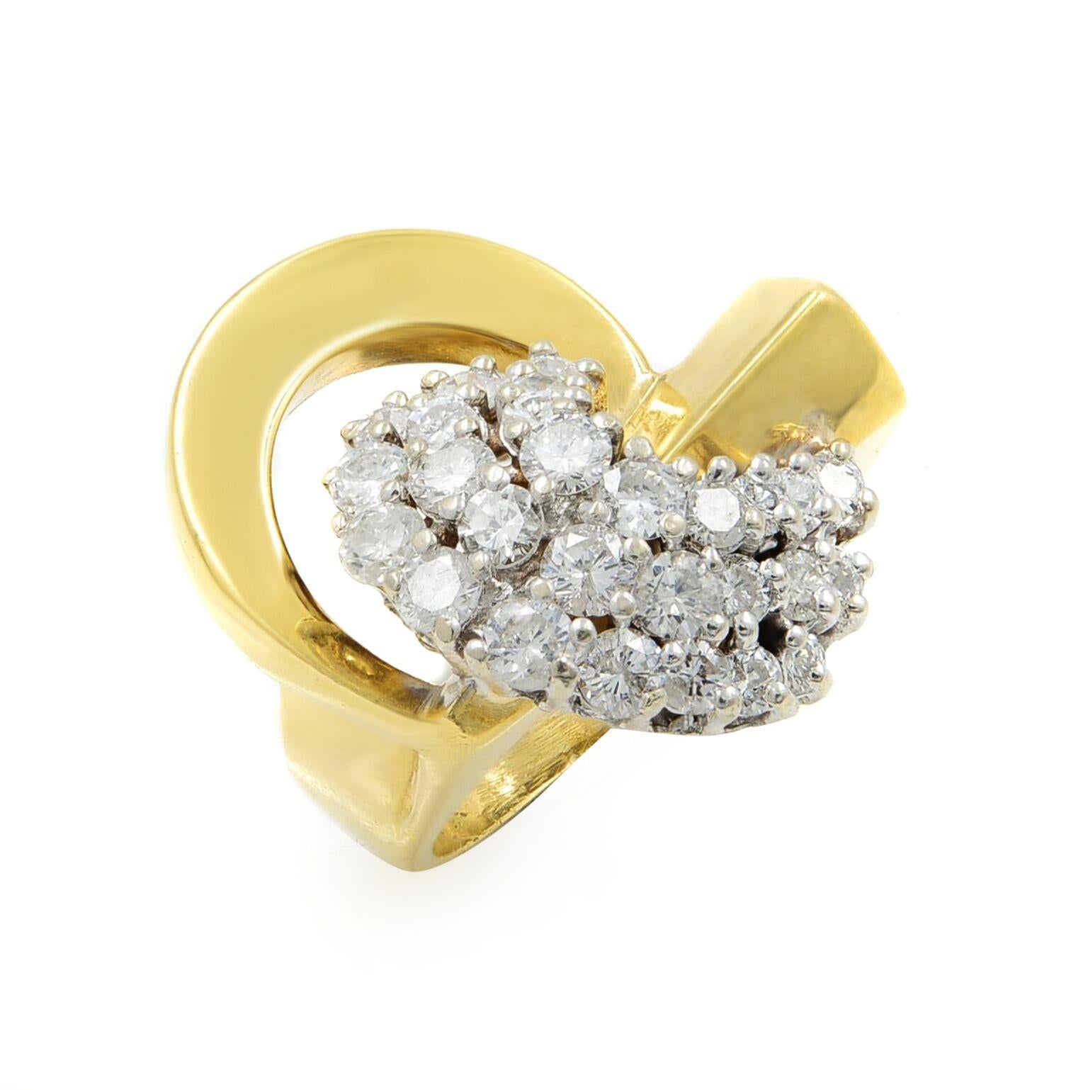 Taglio rotondo Anello da cocktail con diamante vintage a taglio rotondo in oro giallo 18K 1,65Cttw in vendita