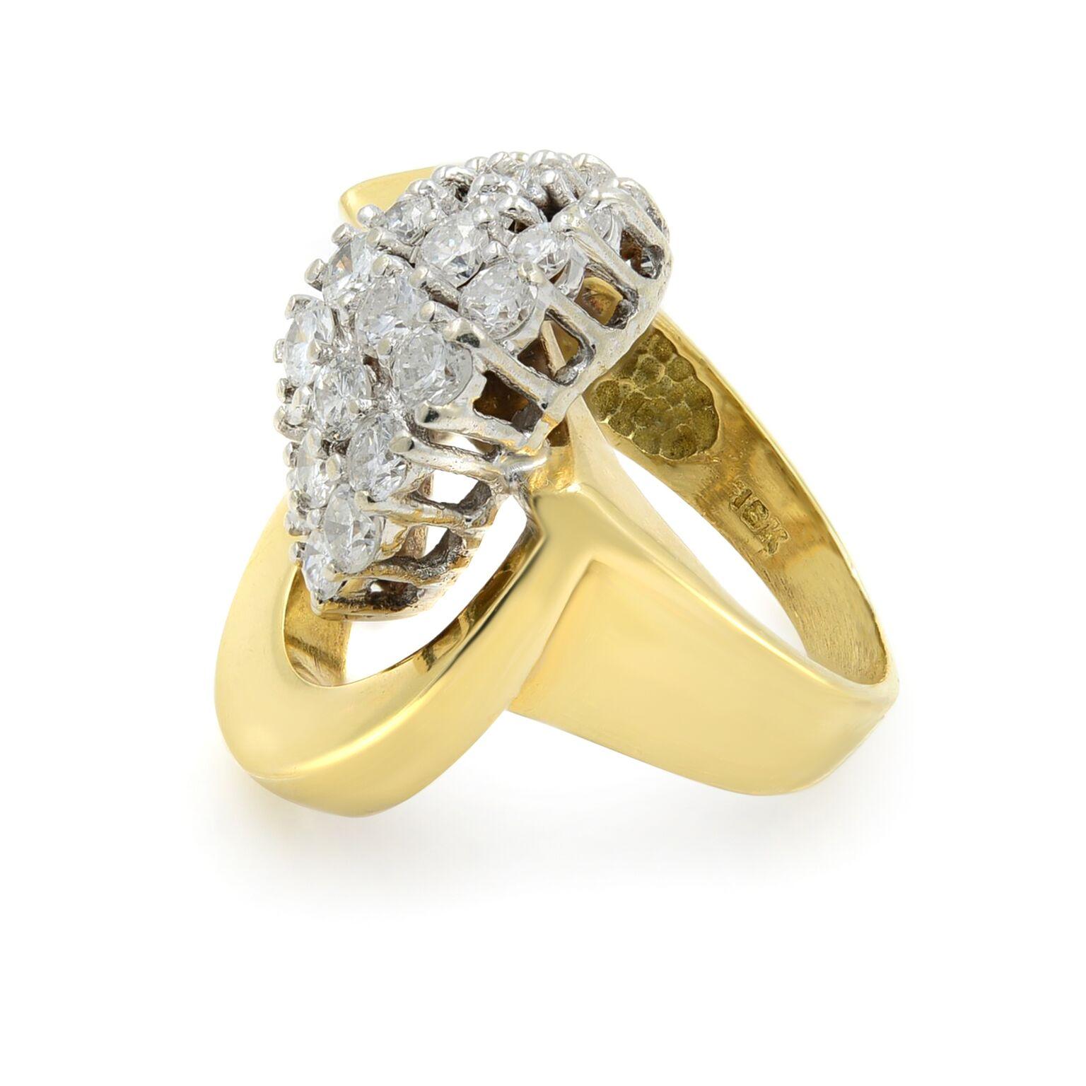 Women's Vintage Round Cut Diamond Cocktail Ring 18K Yellow Gold 1.65Cttw For Sale