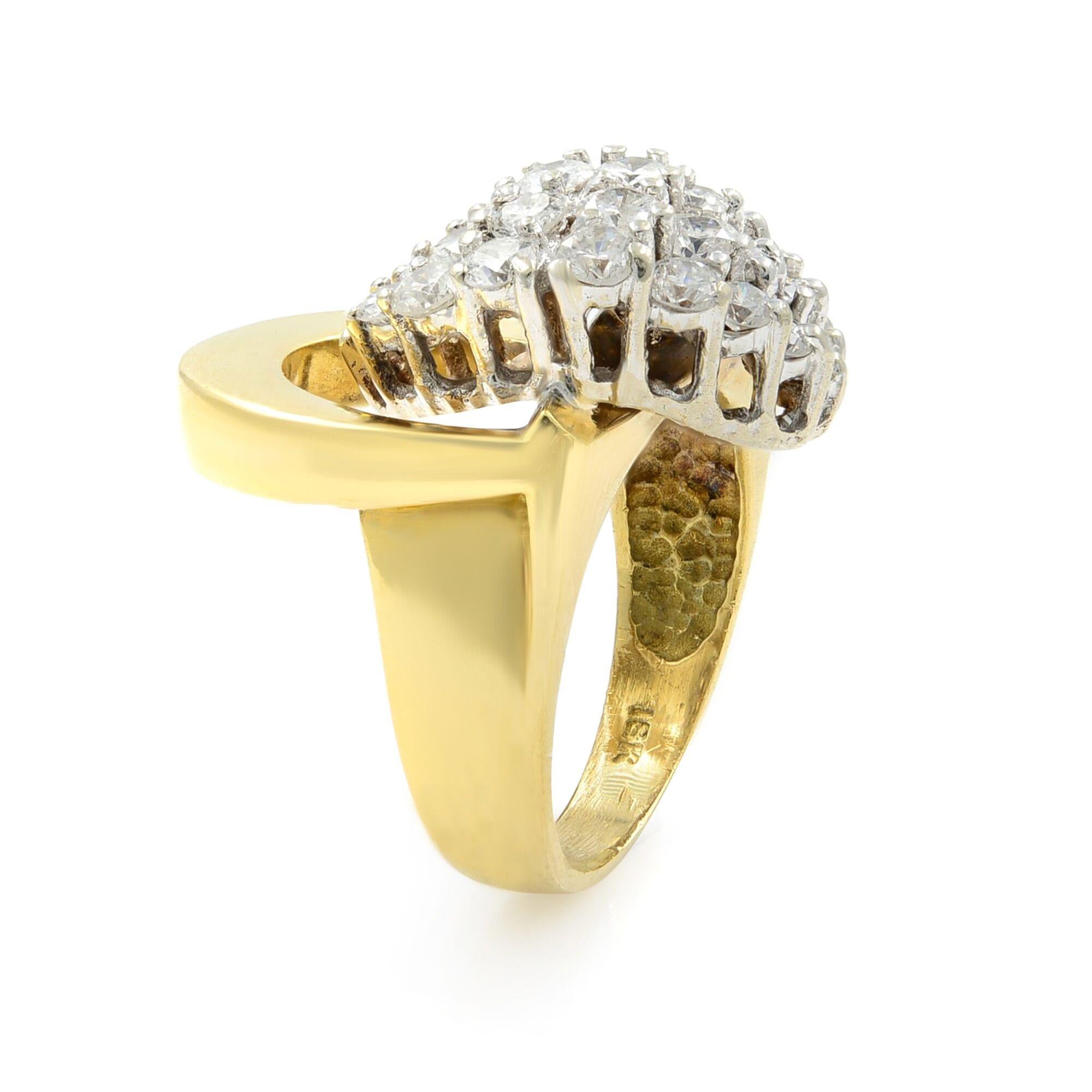 Vintage Round Cut Diamond Cocktail Ring 18K Yellow Gold 1.65Cttw For Sale 1