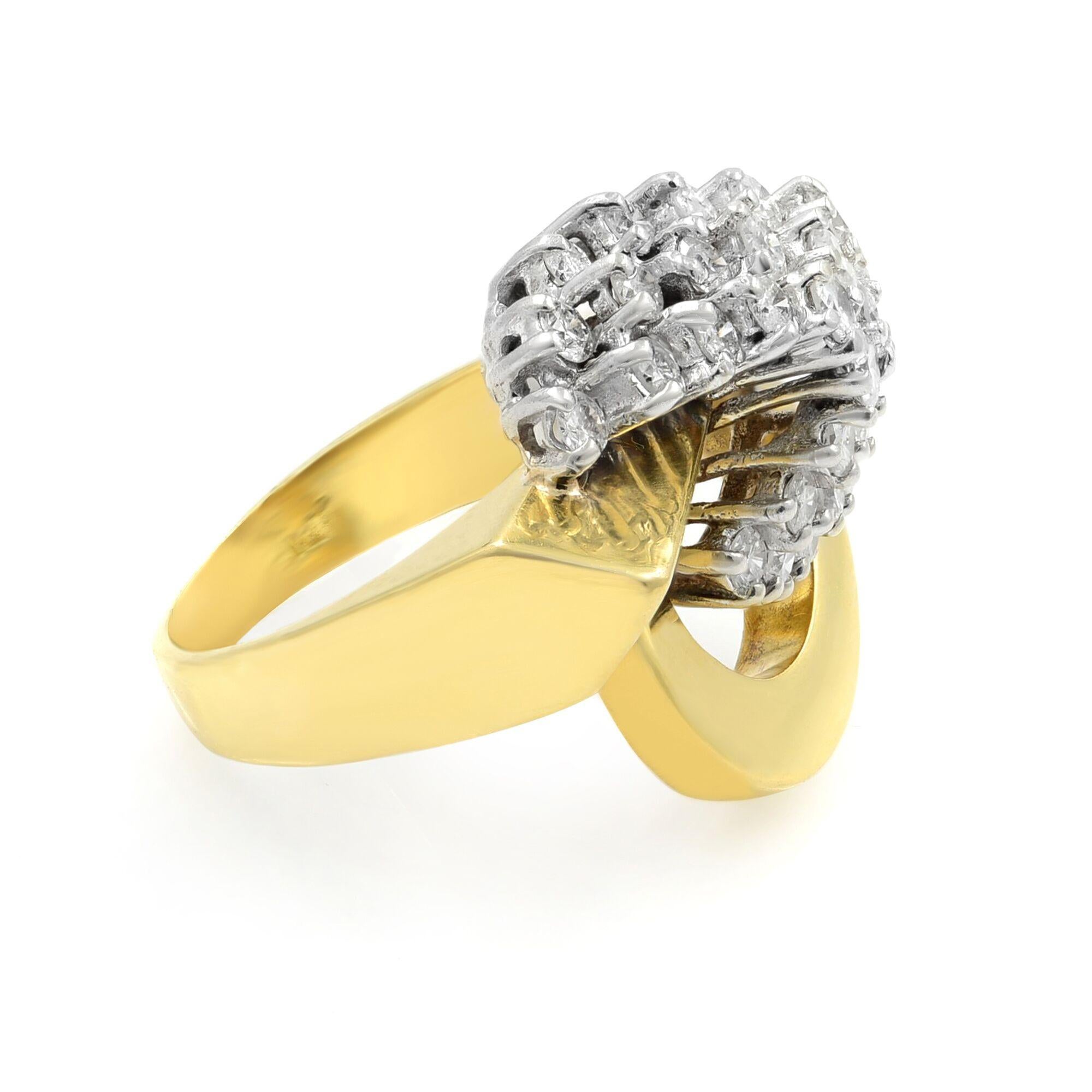 Vintage Round Cut Diamond Cocktail Ring 18K Yellow Gold 1.65Cttw For Sale 2