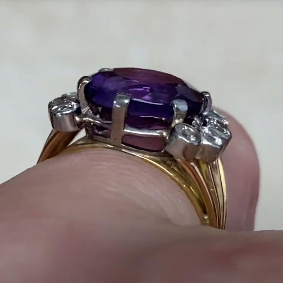 Women's Vintage Round Cut Natural Amethyst Ring (Approx 5-Carats), 18k Yellow Gold For Sale