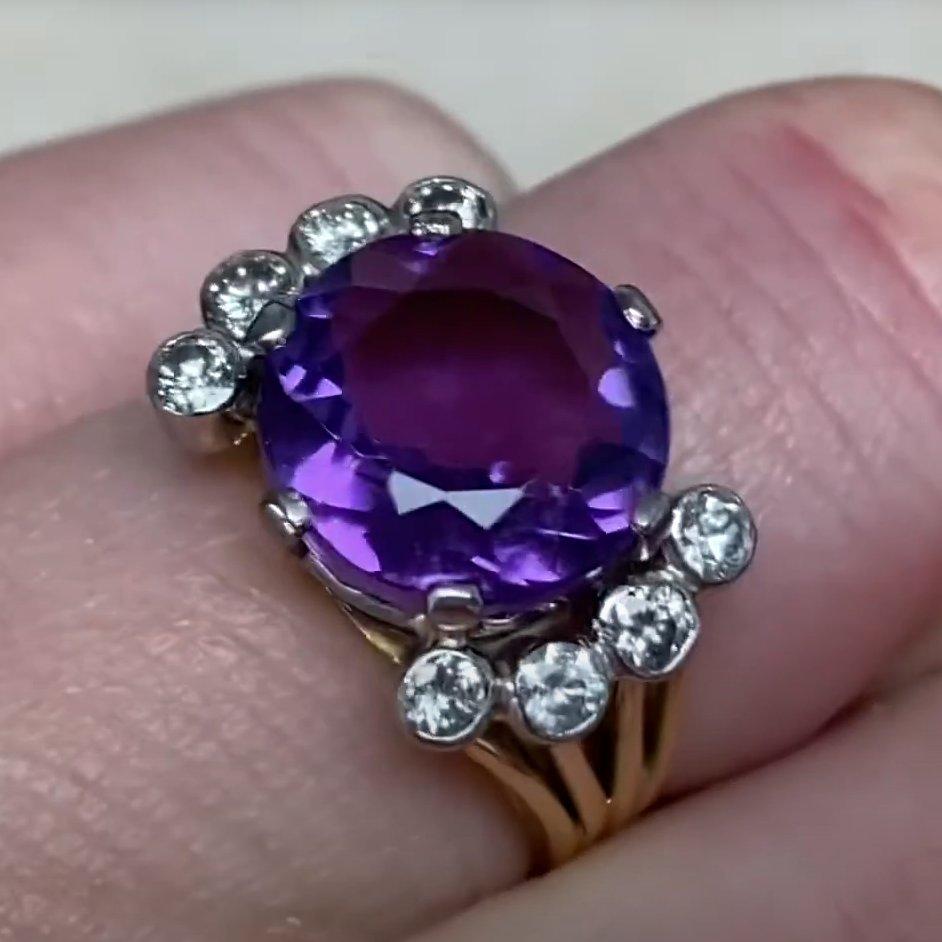Vintage Round Cut Natural Amethyst Ring (Approx 5-Carats), 18k Yellow Gold For Sale 1