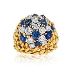 Vintage Round Cut White Diamond and Blue Sapphire Cluster Cocktail Ring