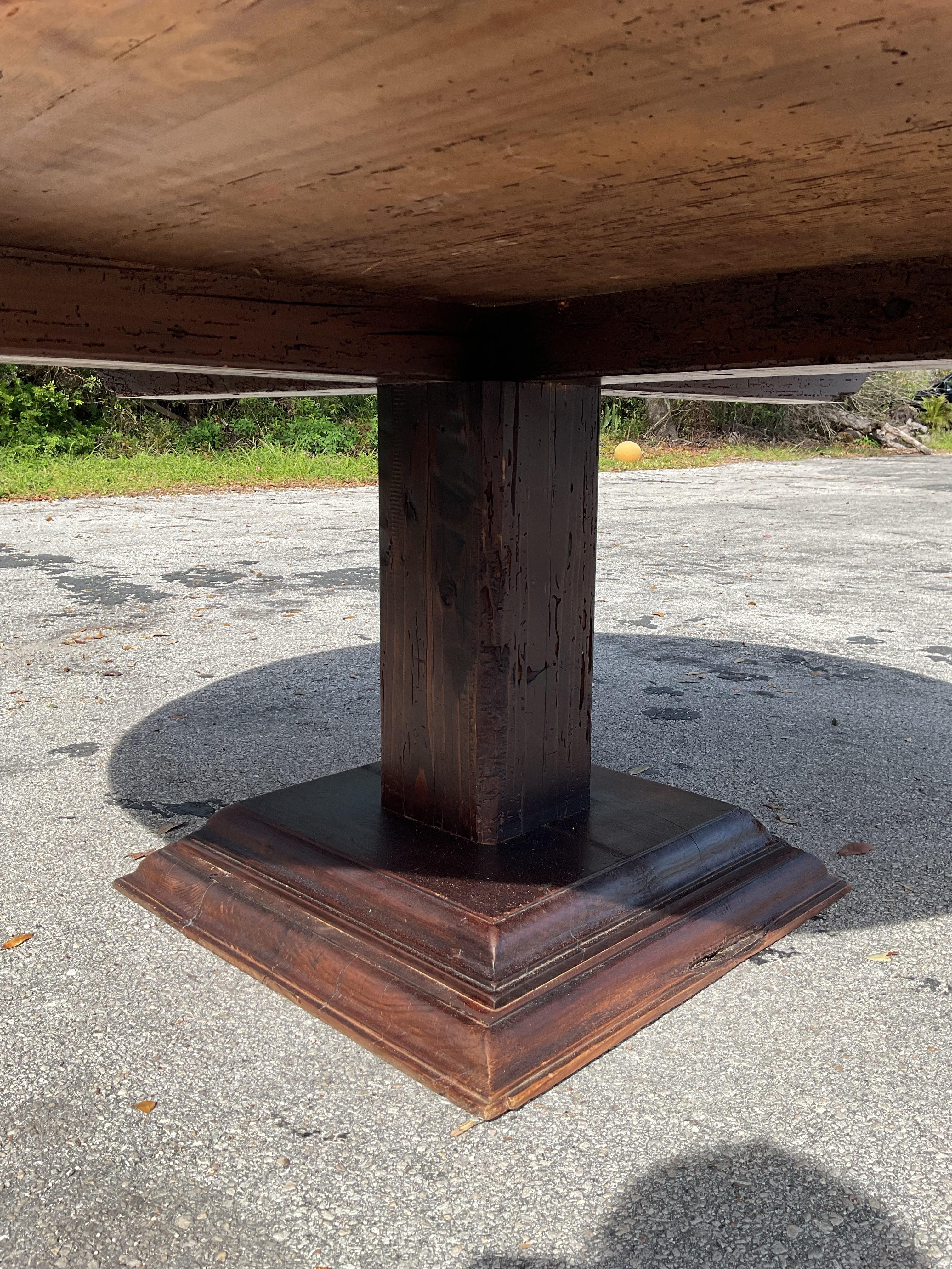 Wood Vintage Round Dark Cypress Farm Table Entry Table For Sale