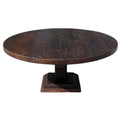 Vintage Round Dark Cypress Farm Table Entry Table