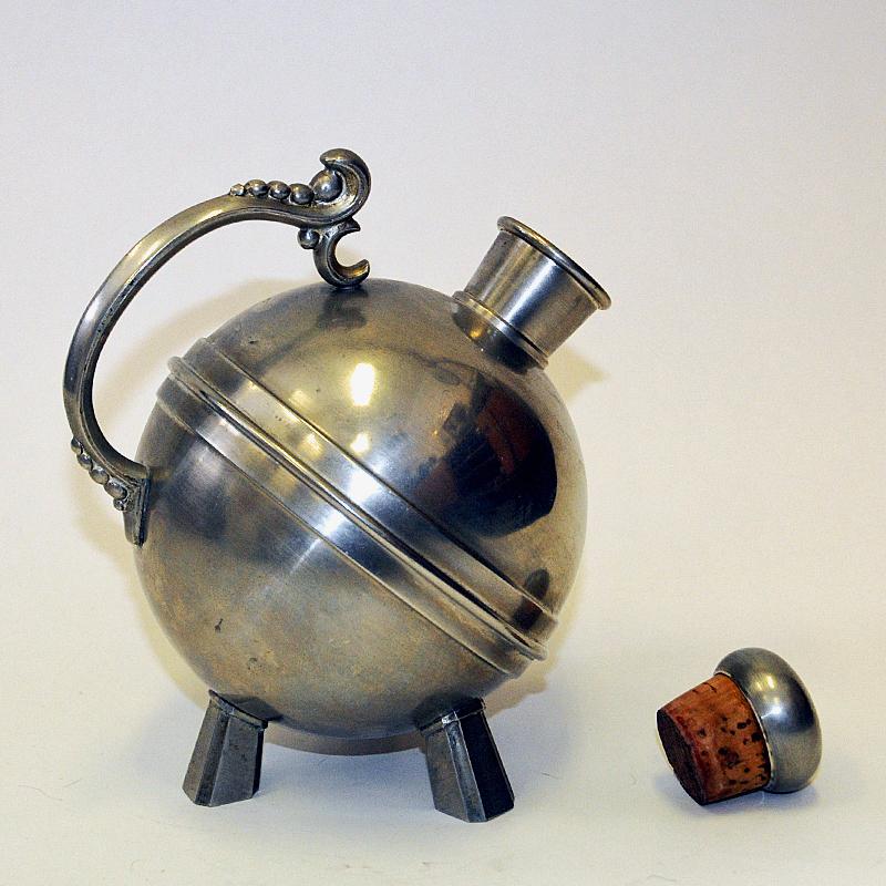 Scandinavian Modern Vintage round decorative Art Deco pewter tea pot Norway 1930s