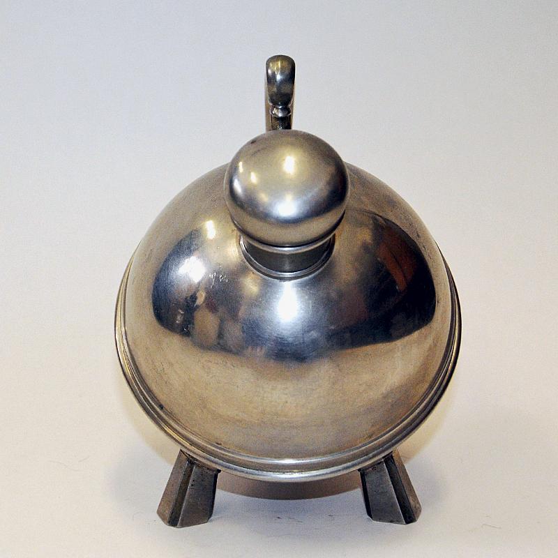 Swedish Vintage round decorative Art Deco pewter tea pot Norway 1930s