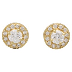 Vintage Round Diamond Halo Stud Earrings in 18k Yellow Gold