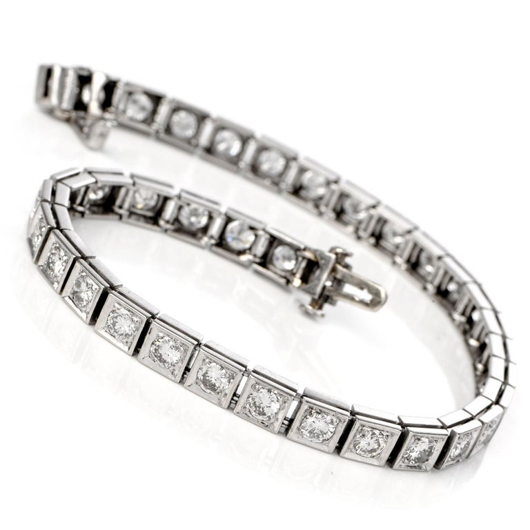 Vintage Round Diamond Platinum Tennis Bracelet For Sale at 1stDibs