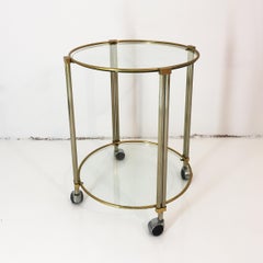 Vintage Round Drinks Bar Cart with Glass and Columns Midcentury Regency Trolley