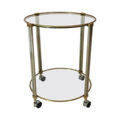 Vintage Round Drinks Bar Cart with Glass and Columns Midcentury Regency Trolley