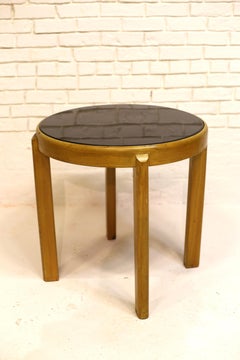 Runder Vintage Ulmen Tisch mit Rauchglasplatte, Österreich, Ende 20.