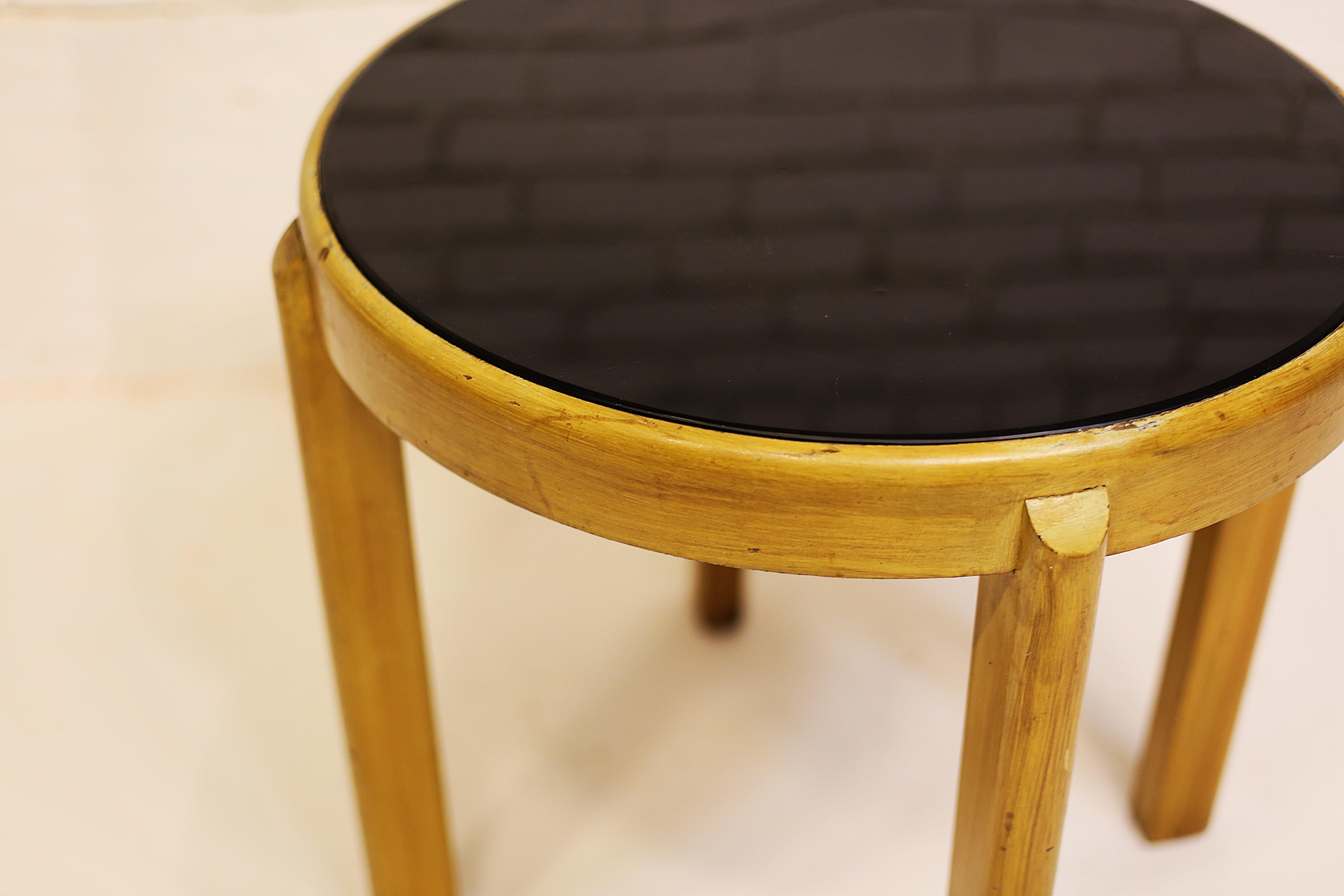 Vintage Round Elm Table with Smoked Glass Top, Austria, Late 20th Century In Good Condition For Sale In New York, NY