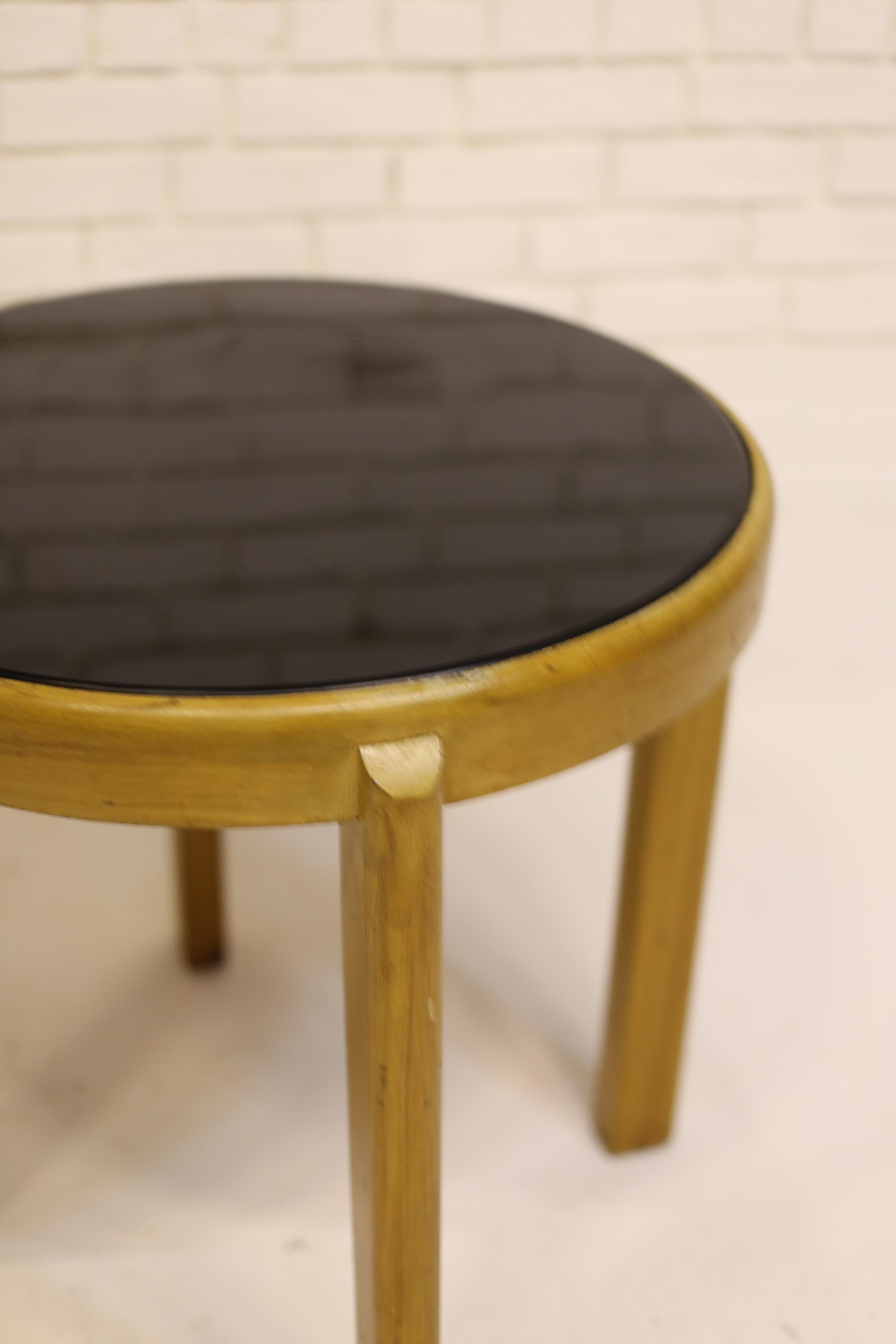 Vintage Round Elm Table with Smoked Glass Top, Austria, Late 20th Century For Sale 1