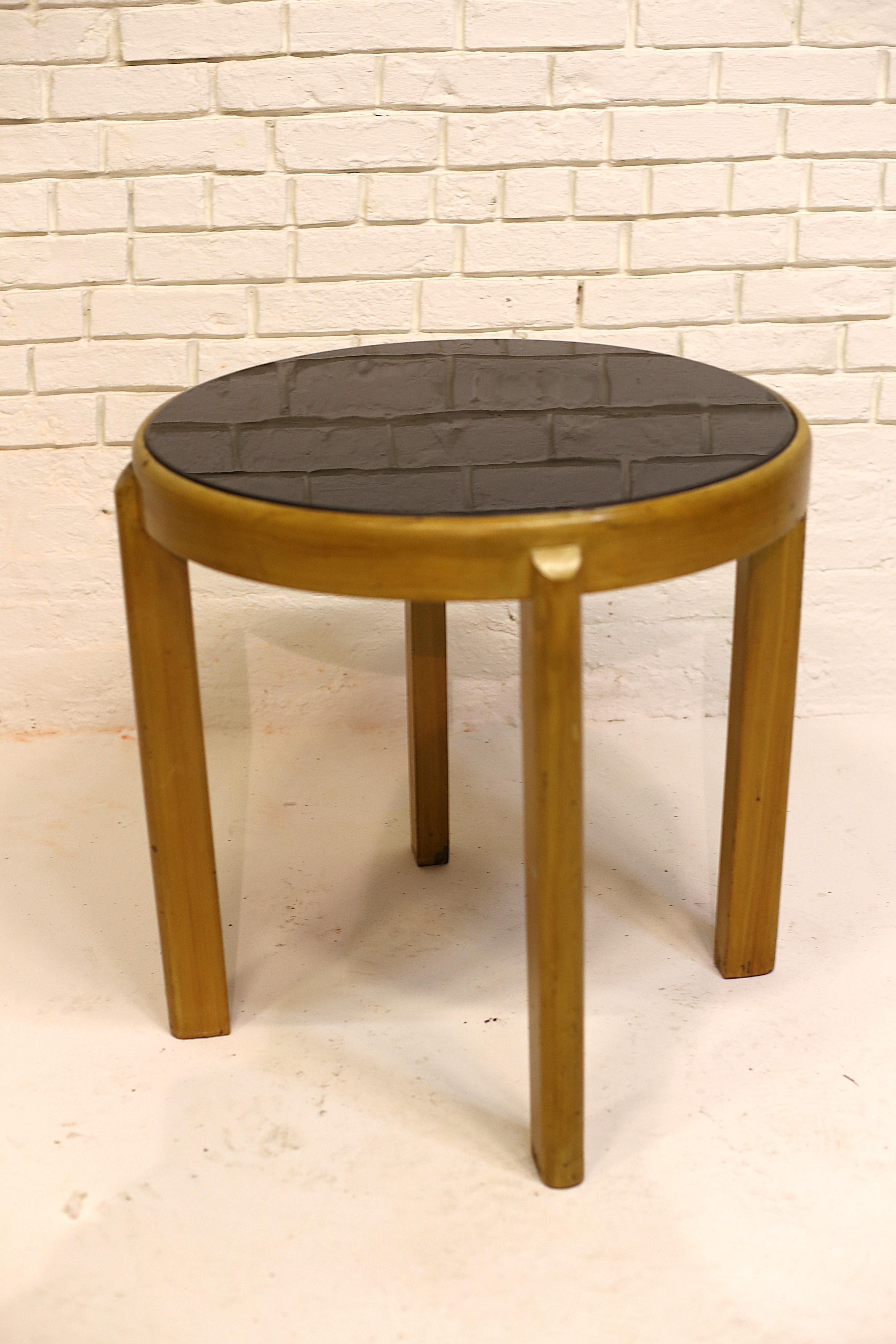 Vintage Round Elm Table with Smoked Glass Top, Austria, Late 20th Century For Sale 2