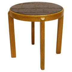Vintage Round Elm Table with Smoked Glass Top, Austria, Late 20th Century