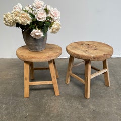 Vintage Round Elm Wood Side Table