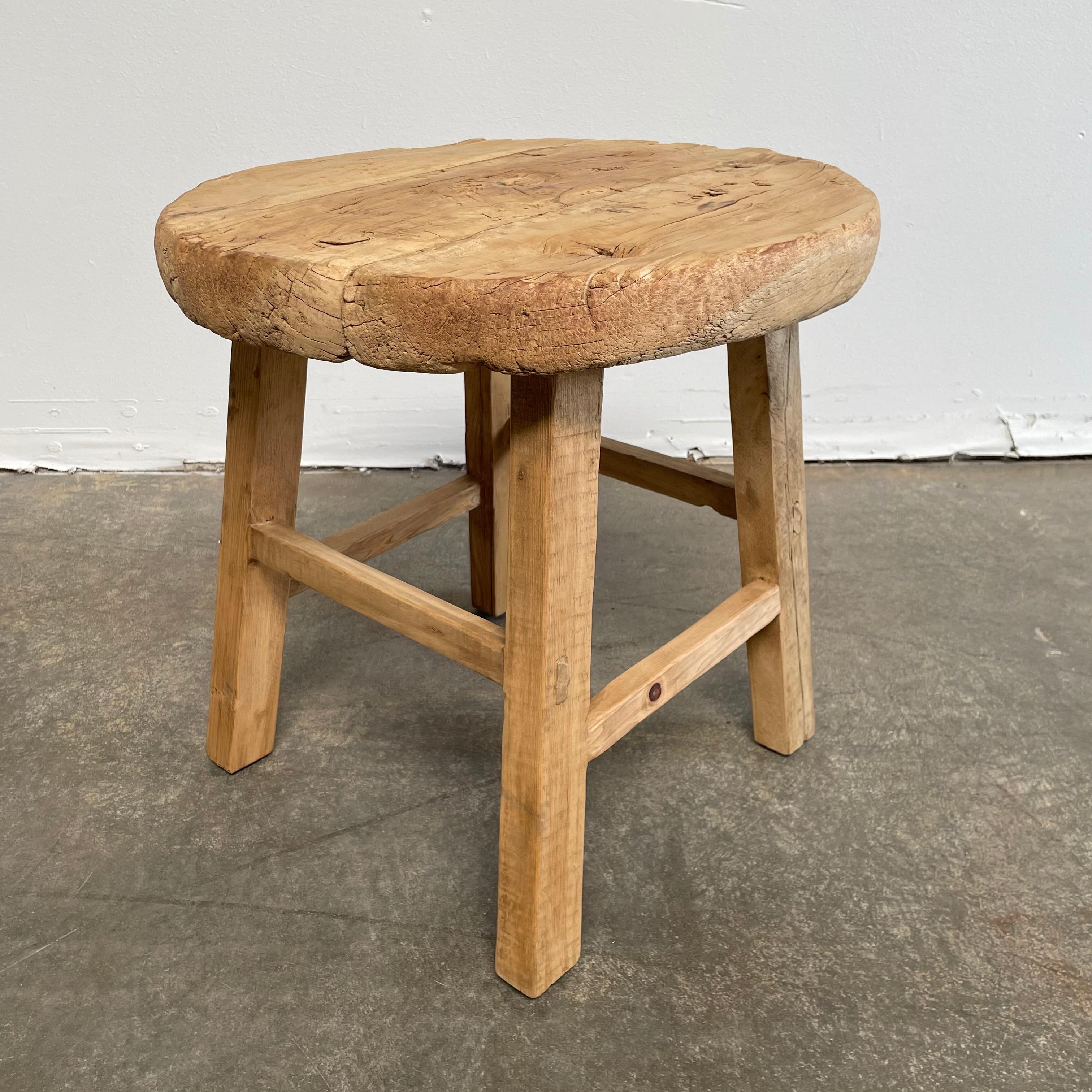 Vintage Round Elm Wood Side Table  In Good Condition In Brea, CA